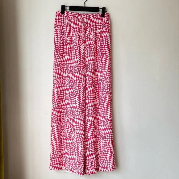 Charlie Holiday Addison Pink & White Wavy Checkered Printed Pants 4 - Picture 5 of 8
